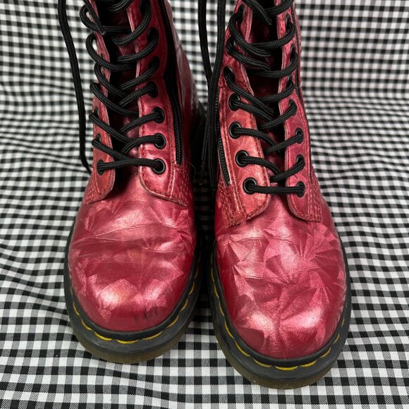 Dr Martens Vtg 14 Eye Jewel Pink Red Holographic Double Zipper Combat Boots US 5 - Picture 2 of 6